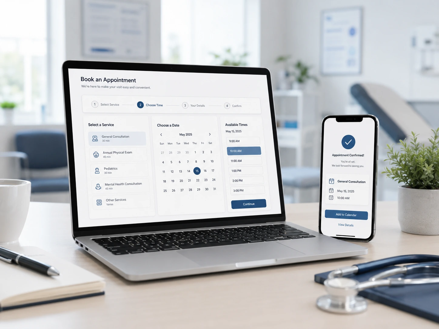 Calendar interface showing available appointment slots